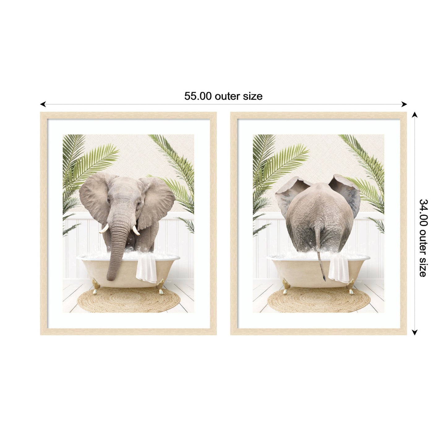 Elephant Palm Bathtub 2 Piece Framed Wall Art Print Set by Amy Peterson