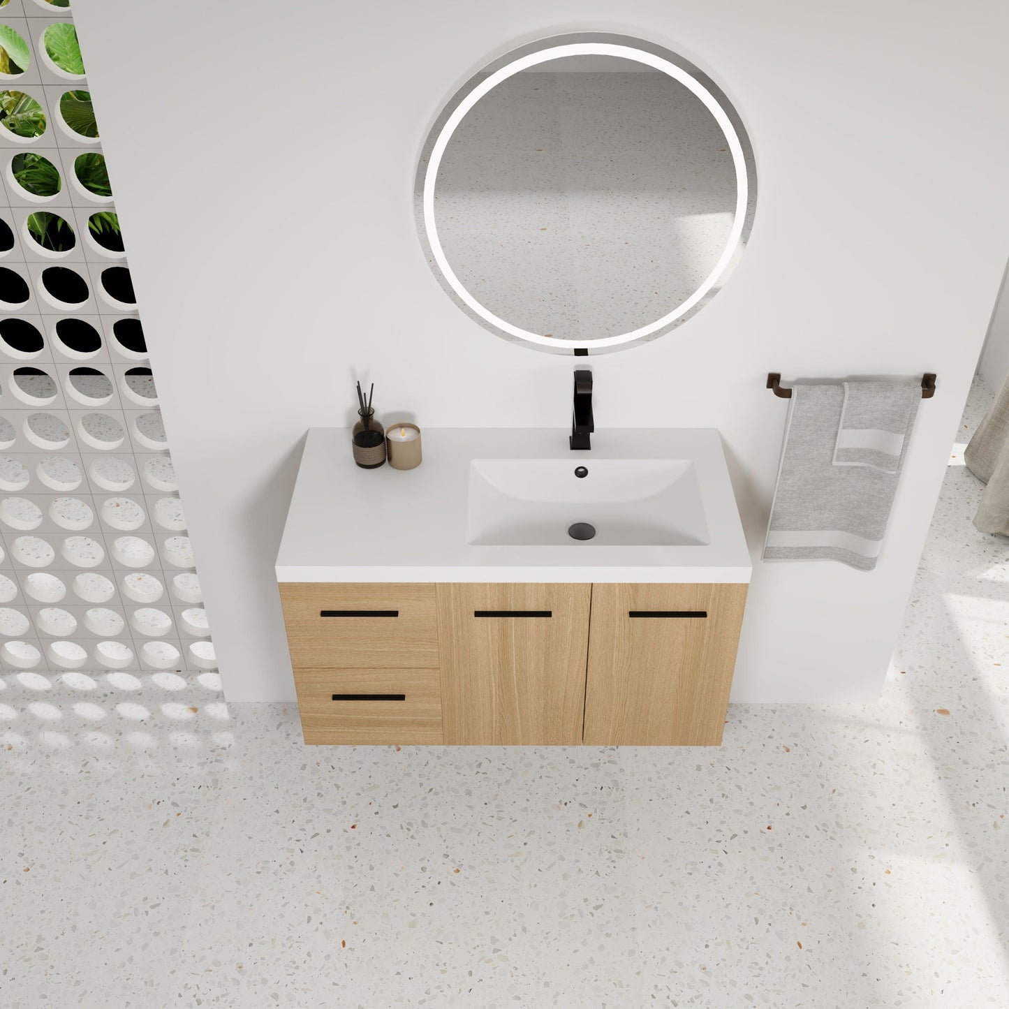 Wall Mounted Floating Bathroom Vanity With Sink, Door & Drawers Modular Cabinet