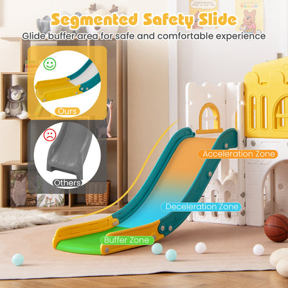 All-in-1 Toddler Slide Playset Playground with Tunnel and Ladder and Basketball