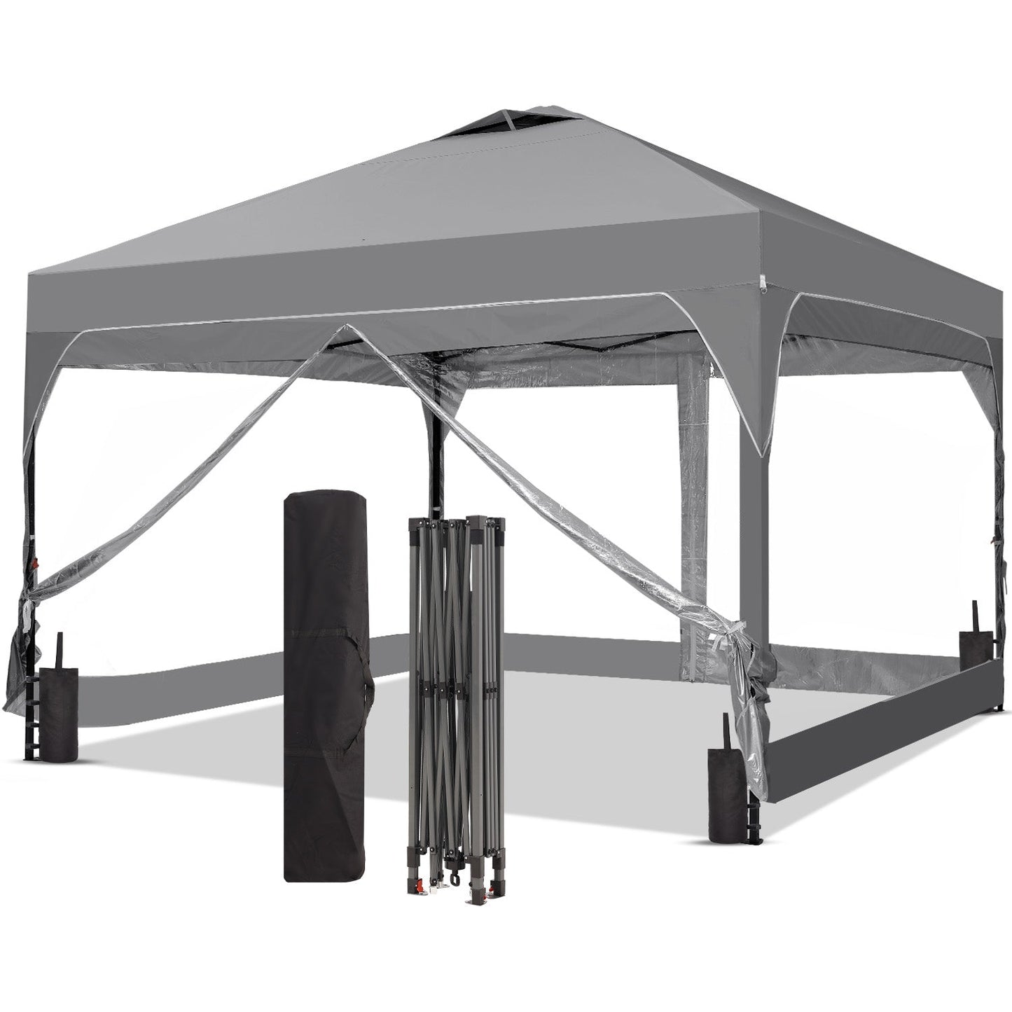 Ainfox 10ft x 10ft Pop Up Canopy Beach Tent with 4 Removable Clear PVC Sidewalls for Events, Parties, Camping