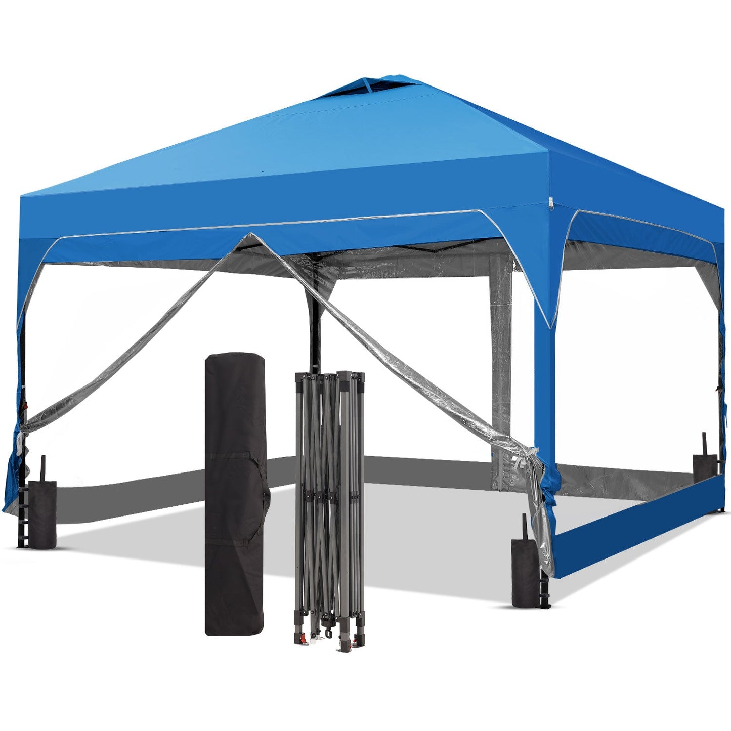 Ainfox 10ft x 10ft Pop Up Canopy Beach Tent with 4 Removable Clear PVC Sidewalls for Events, Parties, Camping