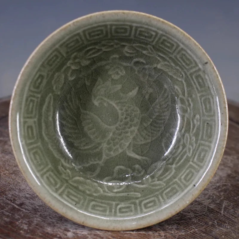 Celadon Phoenix High‑Footed Bowl – Antique‑Style Porcelain Ornament