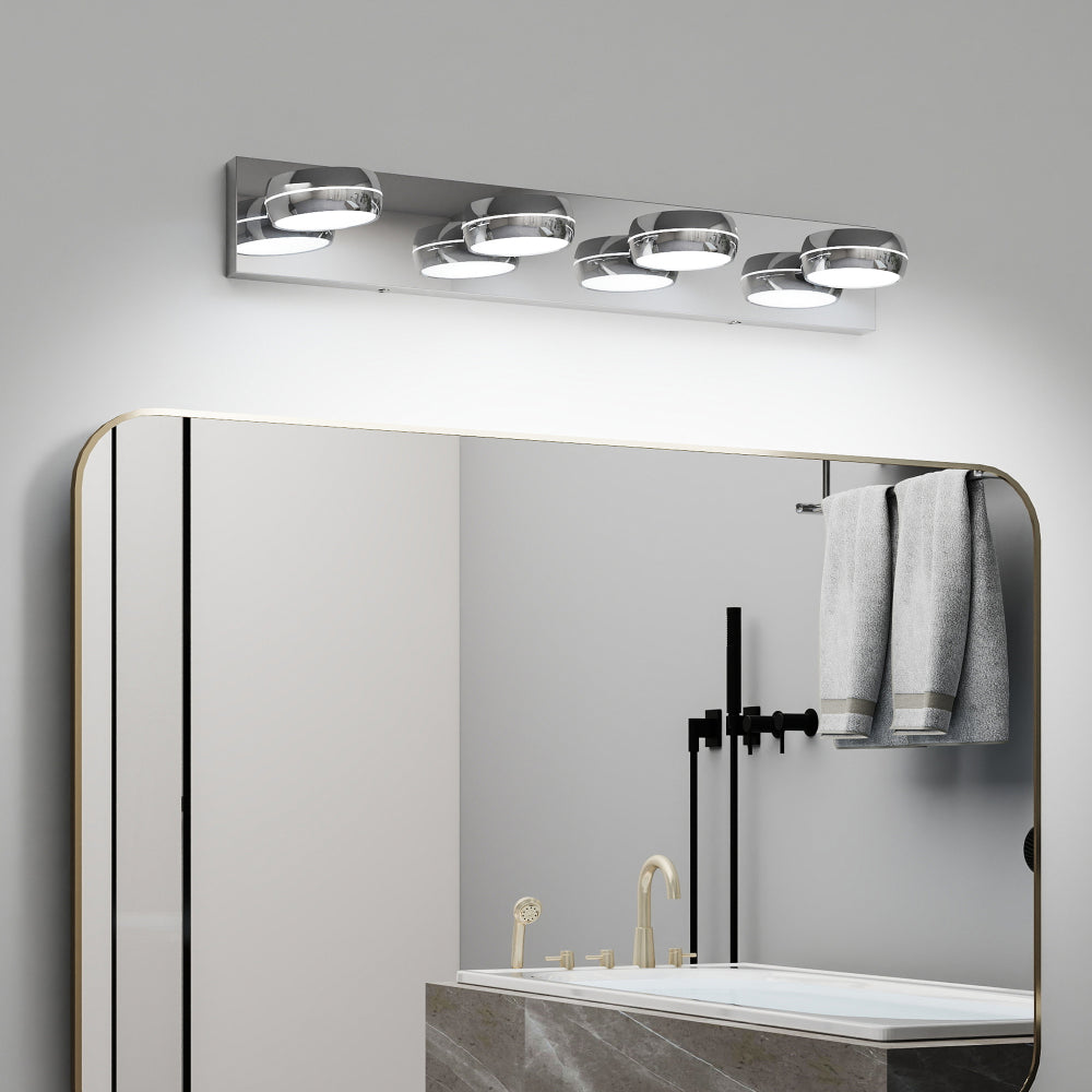 Modern Chrome LED Vanity Light Bar | 3/4/5/6-Light Bathroom Fixture over Mirror for Makeup & Daily Use