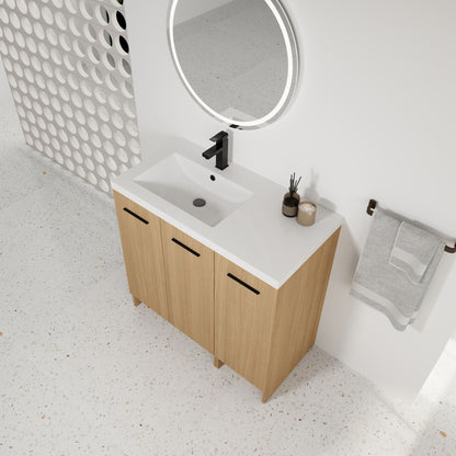 Wall Mounted Floating Bathroom Vanity With Sink, 3 Door Modular Cabinet