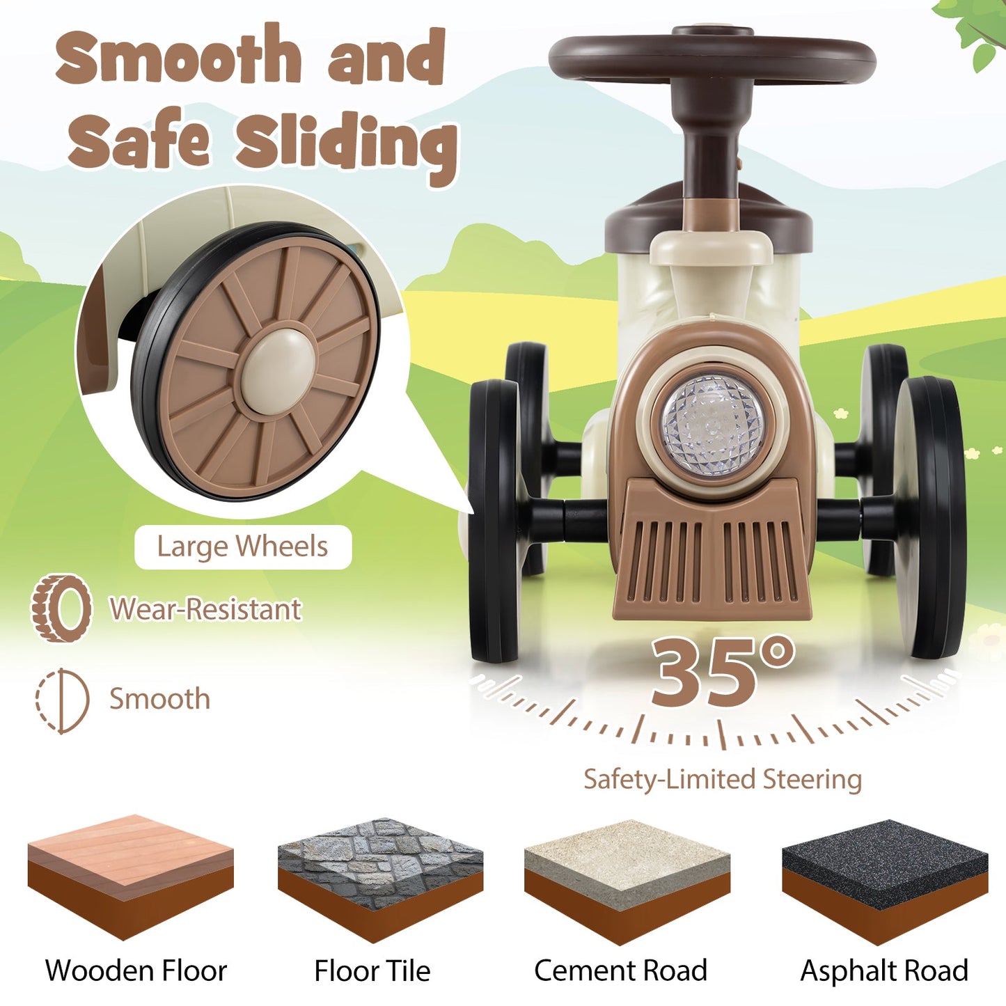 Ride on Toy with Steering Wheel and Train Whistle Sound Button