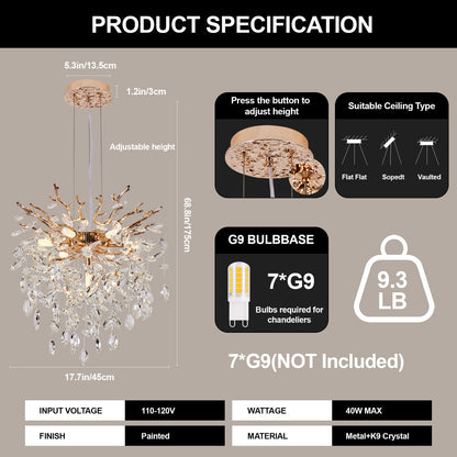 Gold Tree Branch Crystal Chandelier | Modern Luxury Pendant Light for Dining Room, Living Room & Bedroom