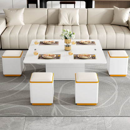 Lift Top Coffee Table With 4 Storage Stools