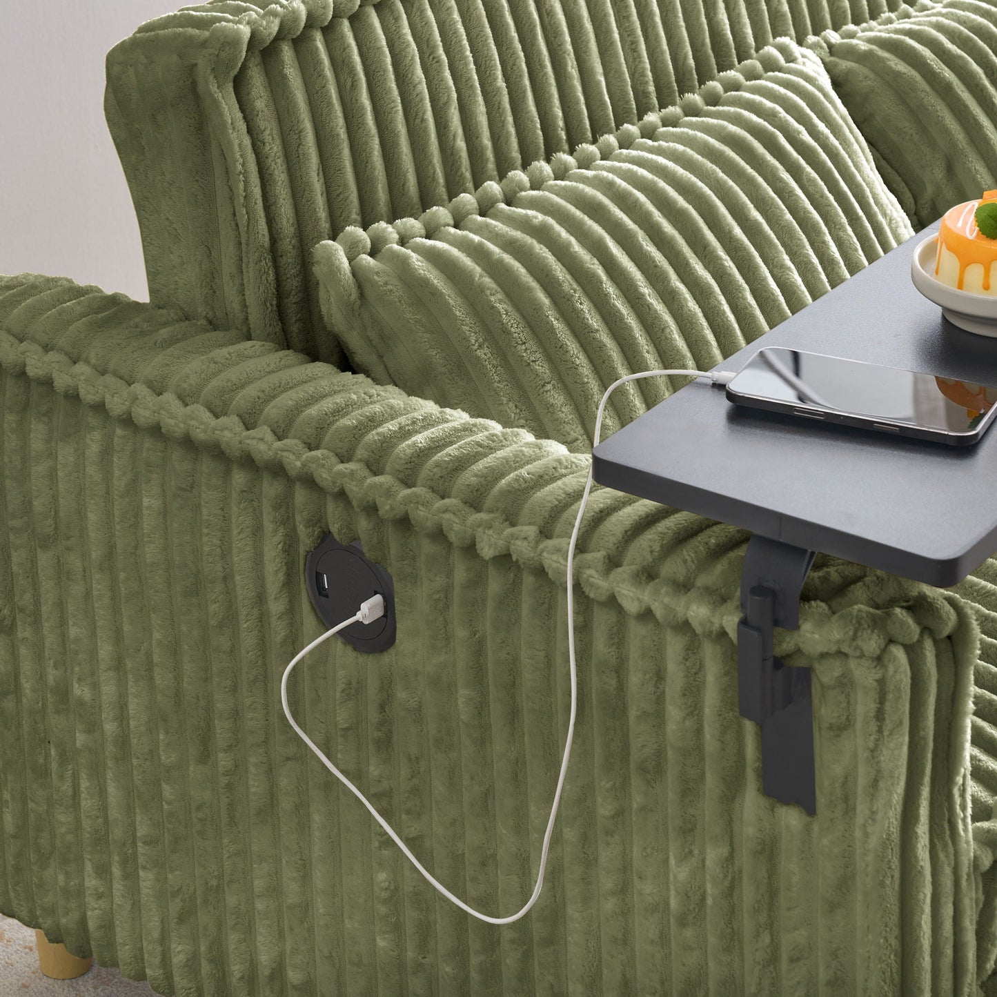 Pull Out Sofa With Movable Tabletop And USB Ports