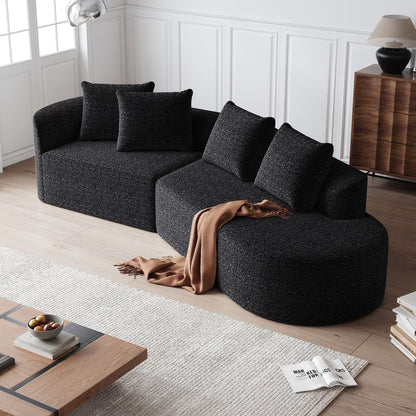 Upholstered Oversized Sectional Sofa, 4 Seater Extra Deep & Wide Curved Cloud Couch With 4 Throw Pillows For Living Room - Black
