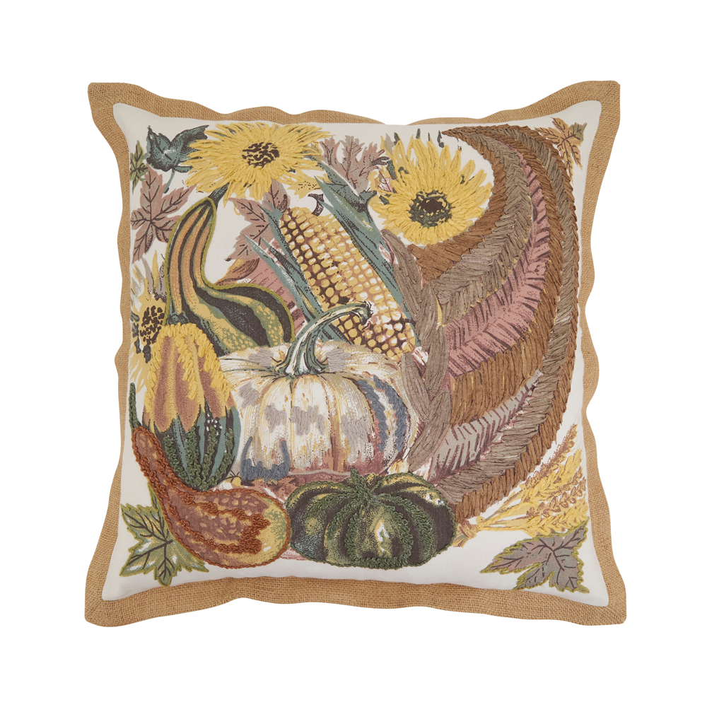 Embroidered Cornucopia Pillow