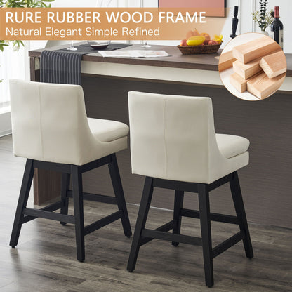 Upholstered Swivel Bar Stools With Ergonomic Design (Set of 2) - Cream White