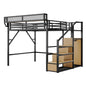 Queen Size Loft Bed & Stairs, Storage Shelves, Wardrobe - Black / Wood