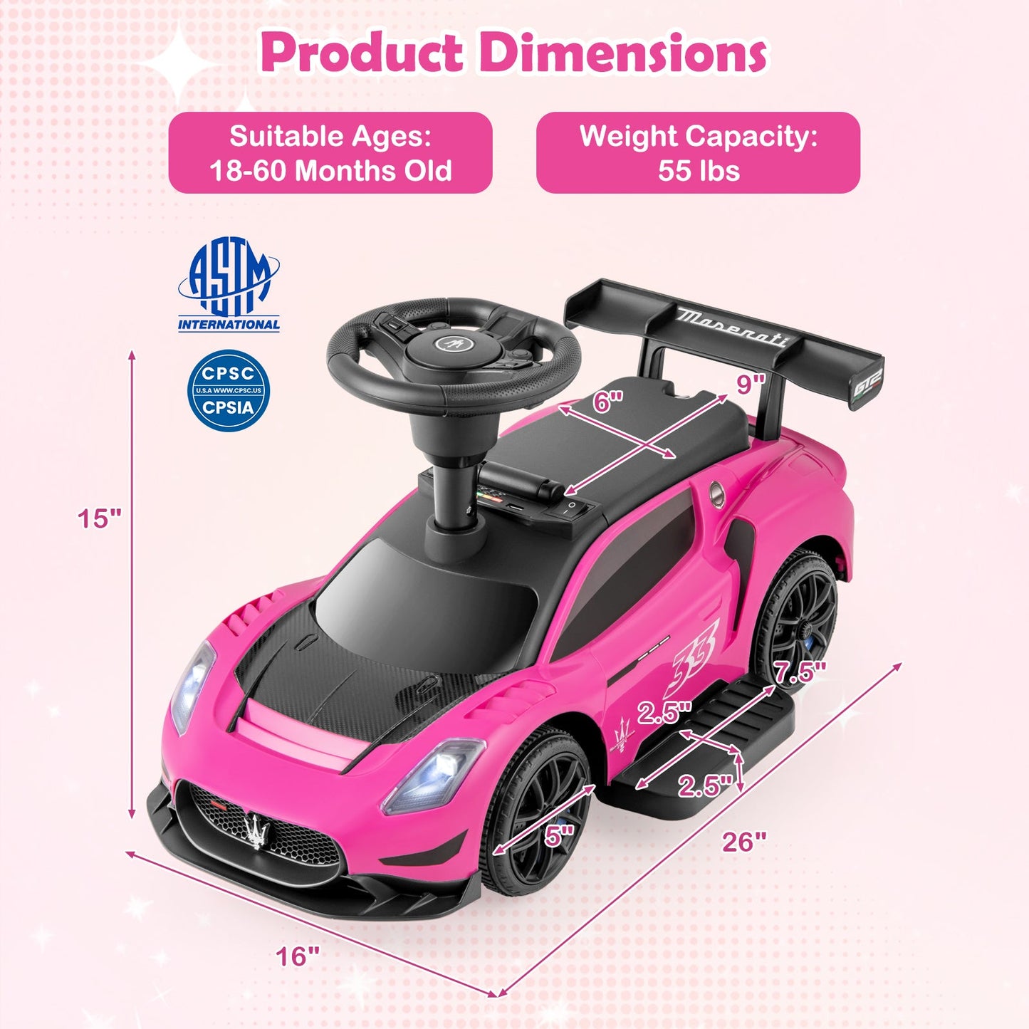 6V Electric Kids Ride on Push Car Maserati Licensed with Foot Pedal and Music