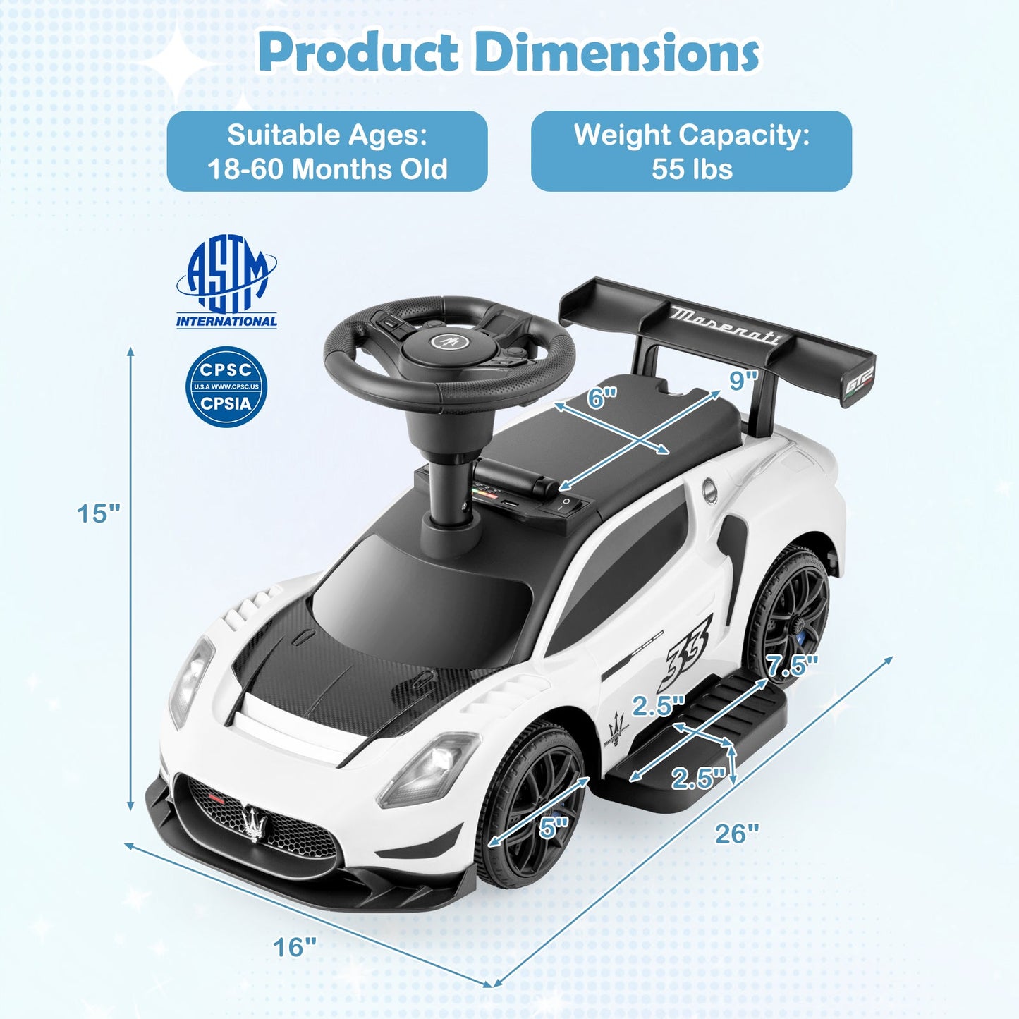 6V Electric Kids Ride on Push Car Maserati Licensed with Foot Pedal and Music