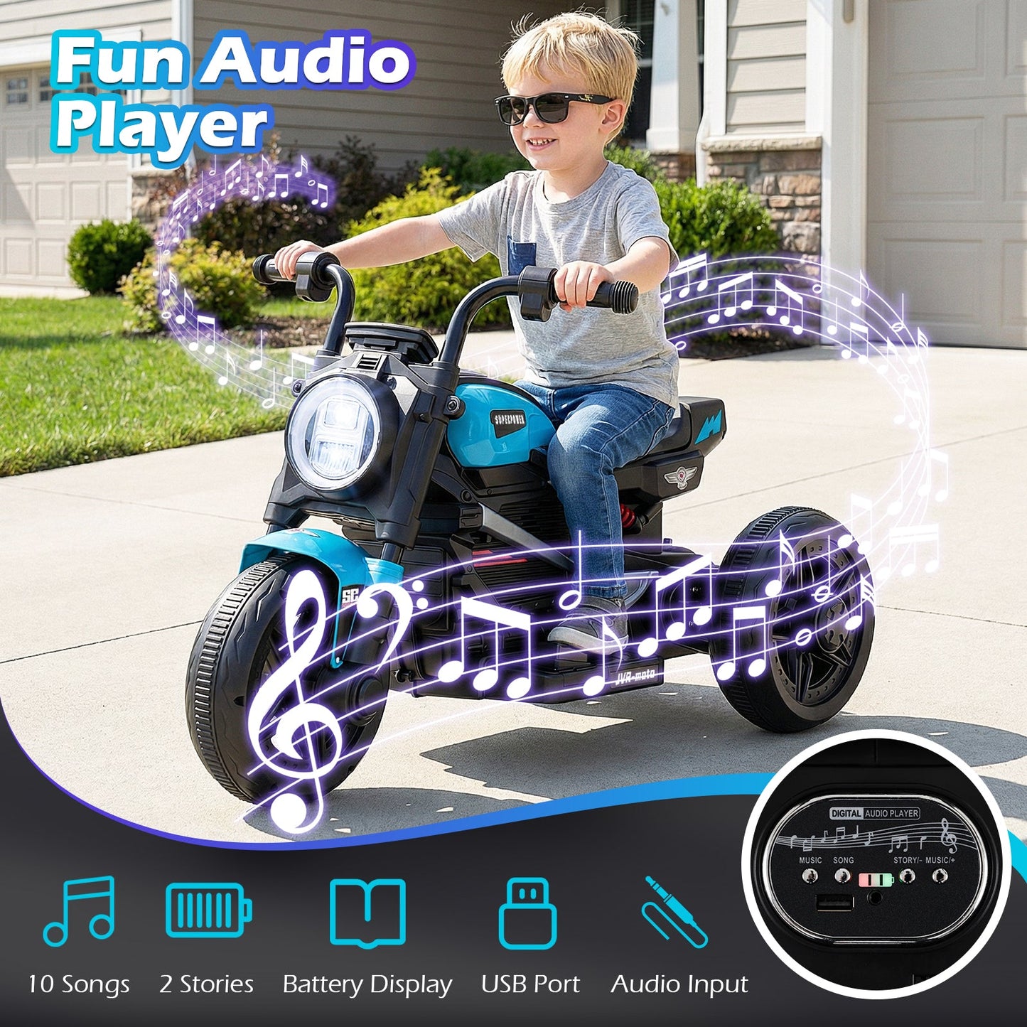 6V Kids Electric Motorcycle with LED Headlight and Music for Toddlers Aged 3-5