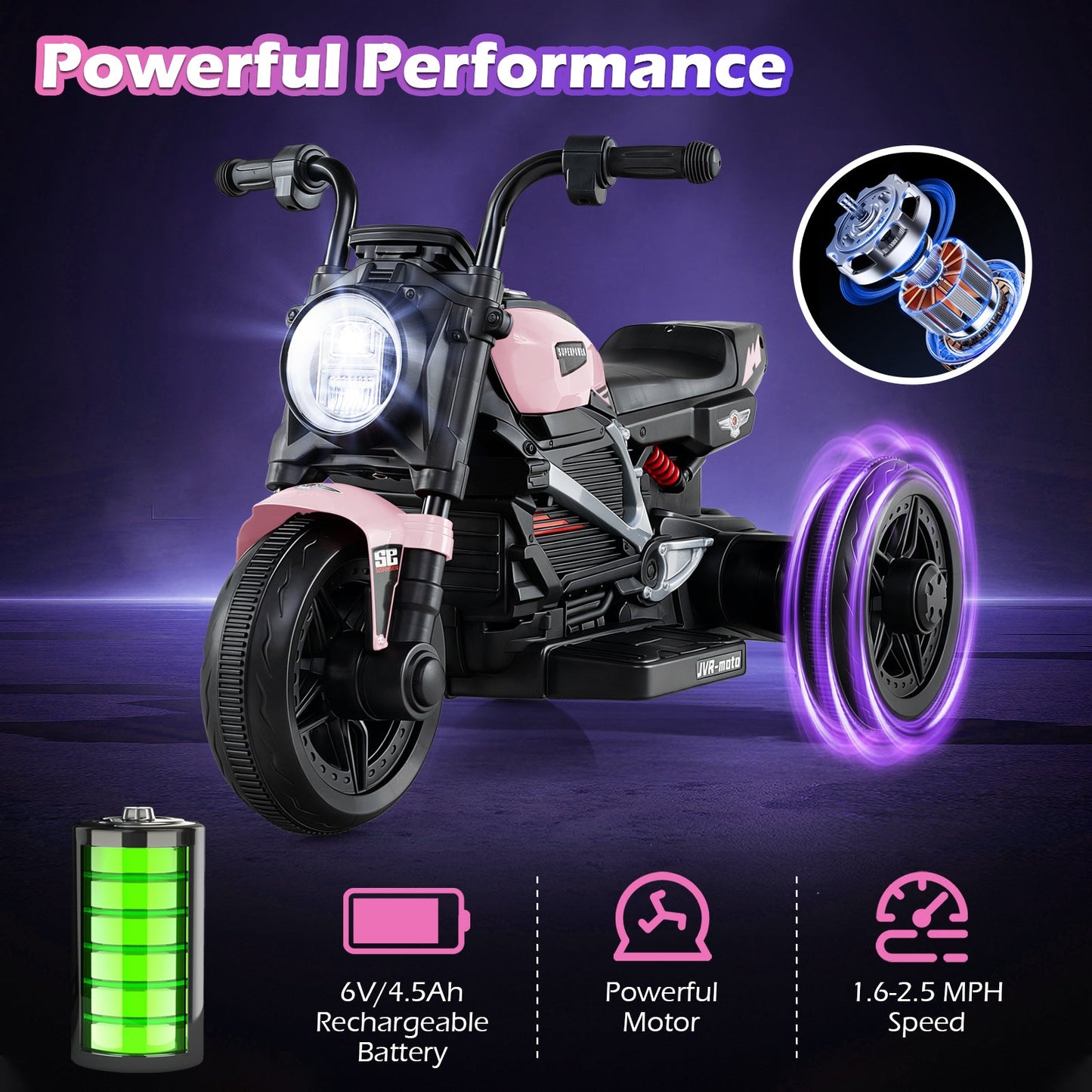 6V Kids Electric Motorcycle with LED Headlight and Music for Toddlers Aged 3-5