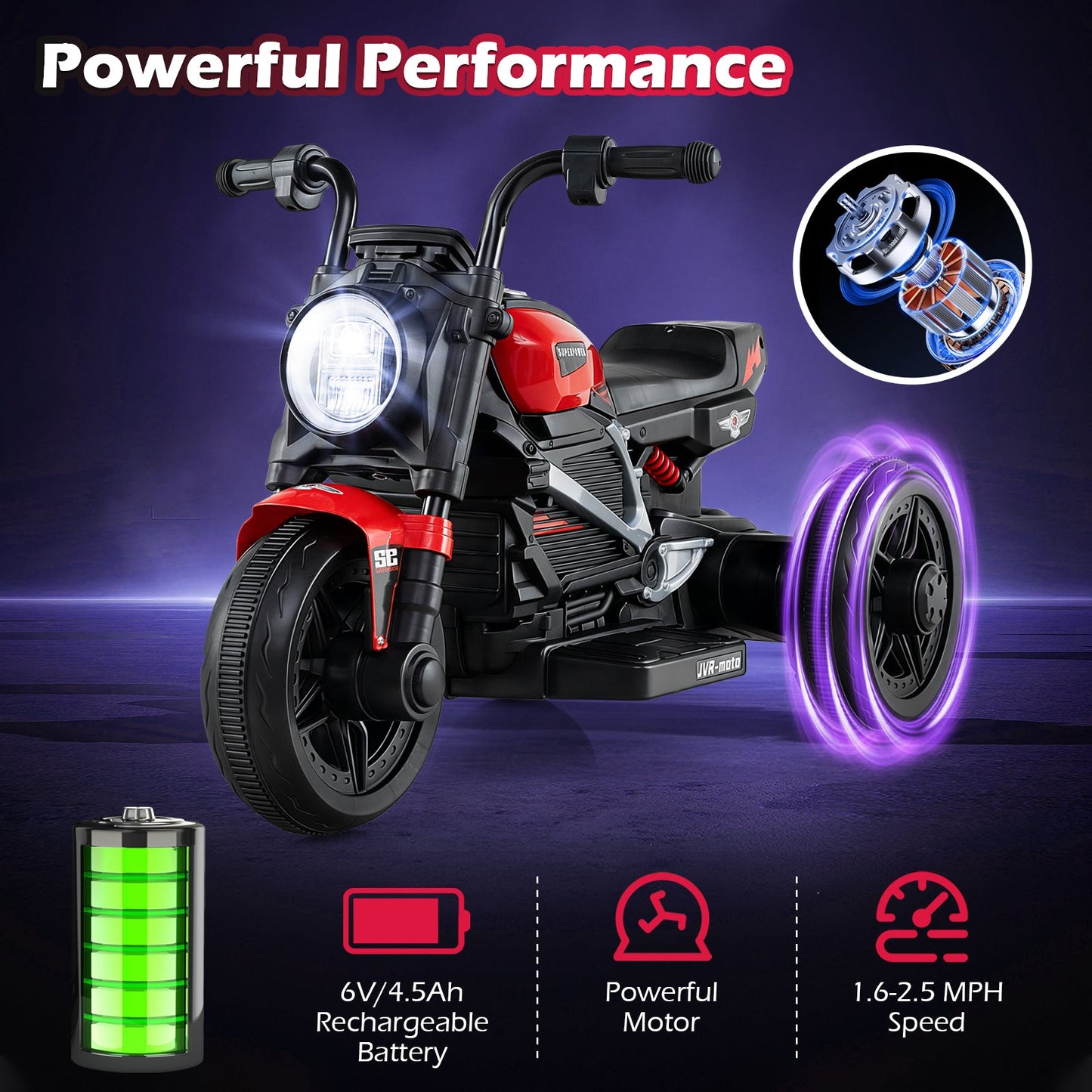 6V Kids Electric Motorcycle with LED Headlight and Music for Toddlers Aged 3-5