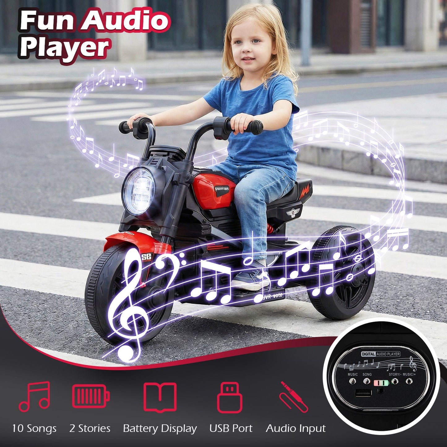 6V Kids Electric Motorcycle with LED Headlight and Music for Toddlers Aged 3-5