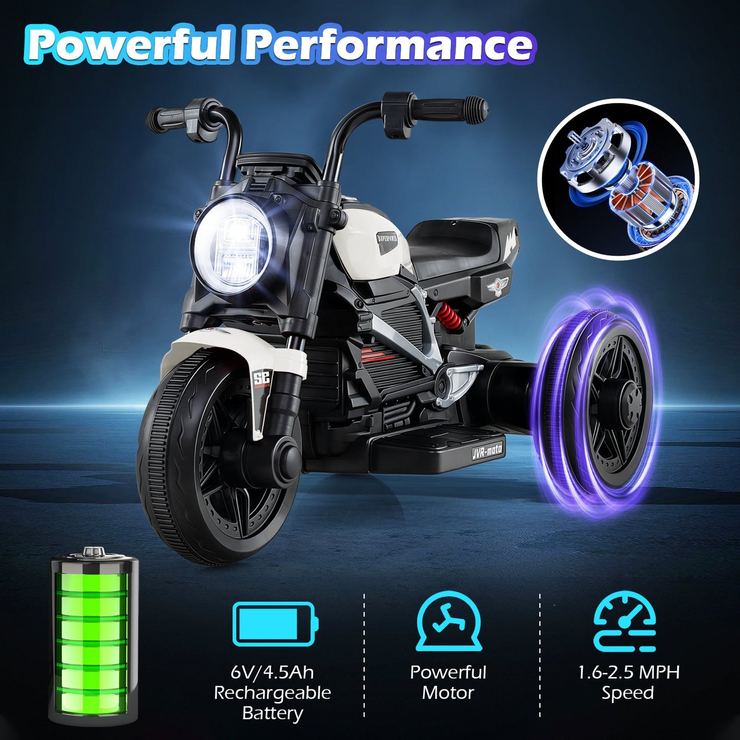 6V Kids Electric Motorcycle with LED Headlight and Music for Toddlers Aged 3-5