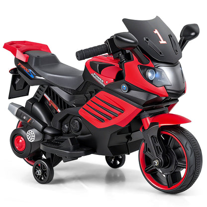 6V Kids Motorcycle with Headlights Music and Detachable Training Wheels
