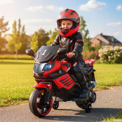 6V Kids Motorcycle with Headlights Music and Detachable Training Wheels