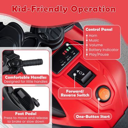 6V Kids Motorcycle with Headlights Music and Detachable Training Wheels