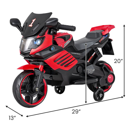 6V Kids Motorcycle with Headlights Music and Detachable Training Wheels