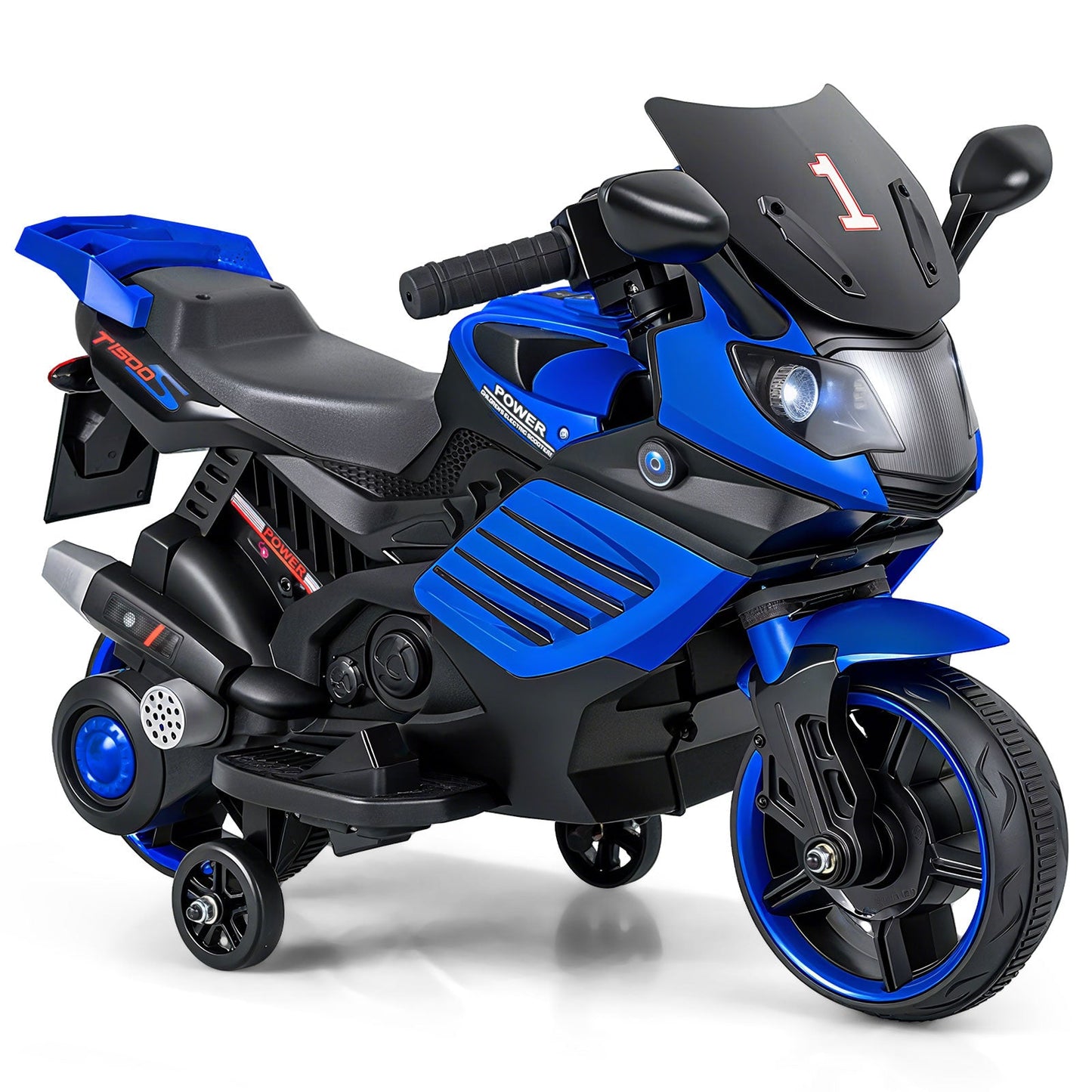 6V Kids Motorcycle with Headlights Music and Detachable Training Wheels