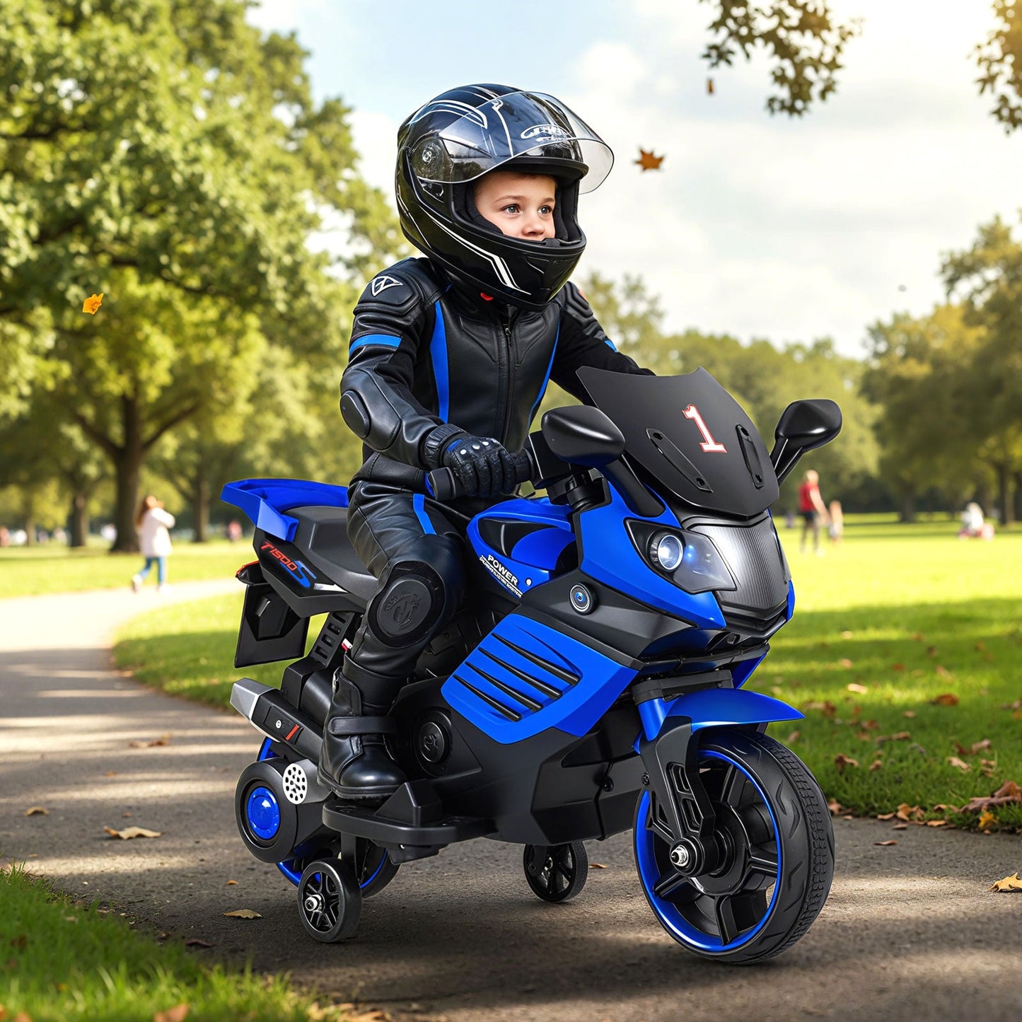 6V Kids Motorcycle with Headlights Music and Detachable Training Wheels