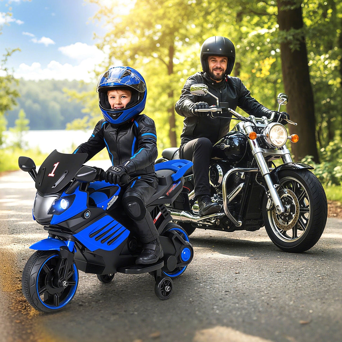 6V Kids Motorcycle with Headlights Music and Detachable Training Wheels