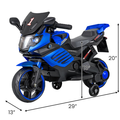 6V Kids Motorcycle with Headlights Music and Detachable Training Wheels