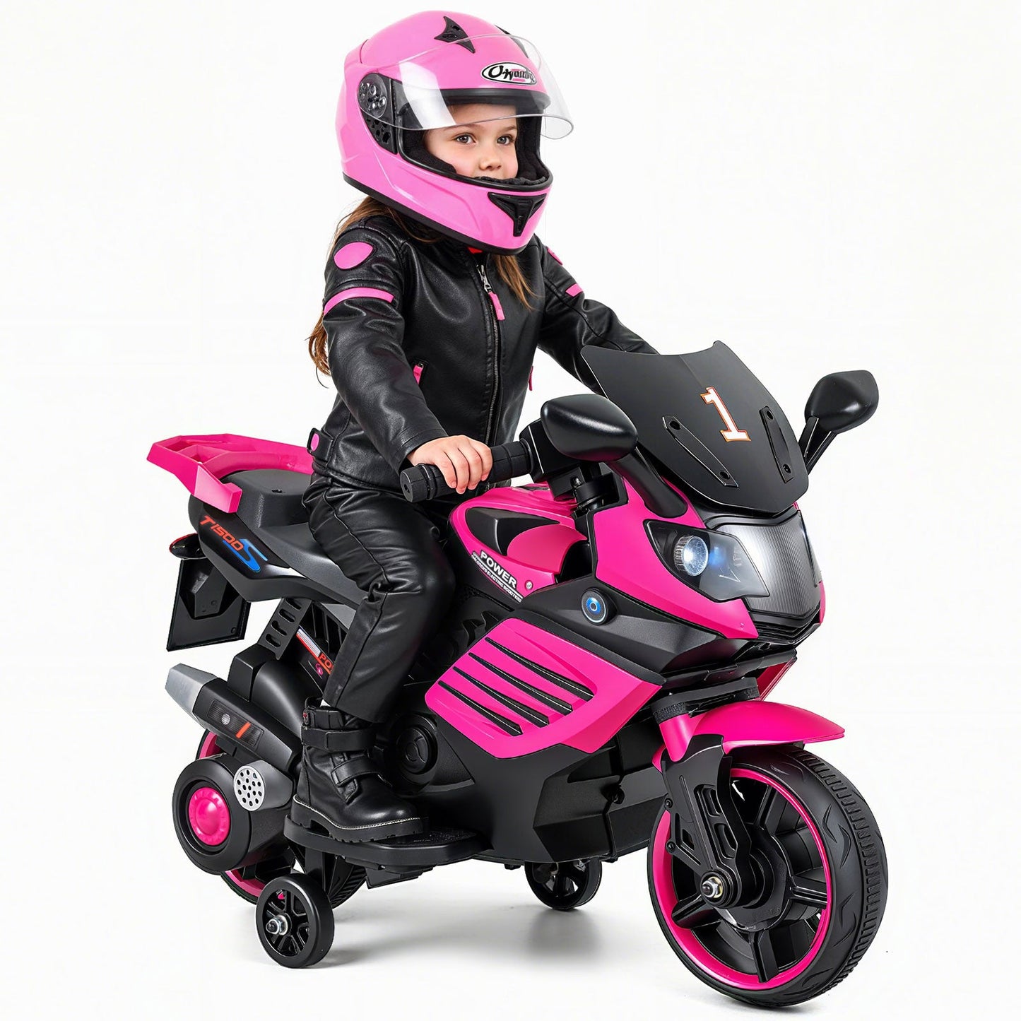 6V Kids Motorcycle with Headlights Music and Detachable Training Wheels