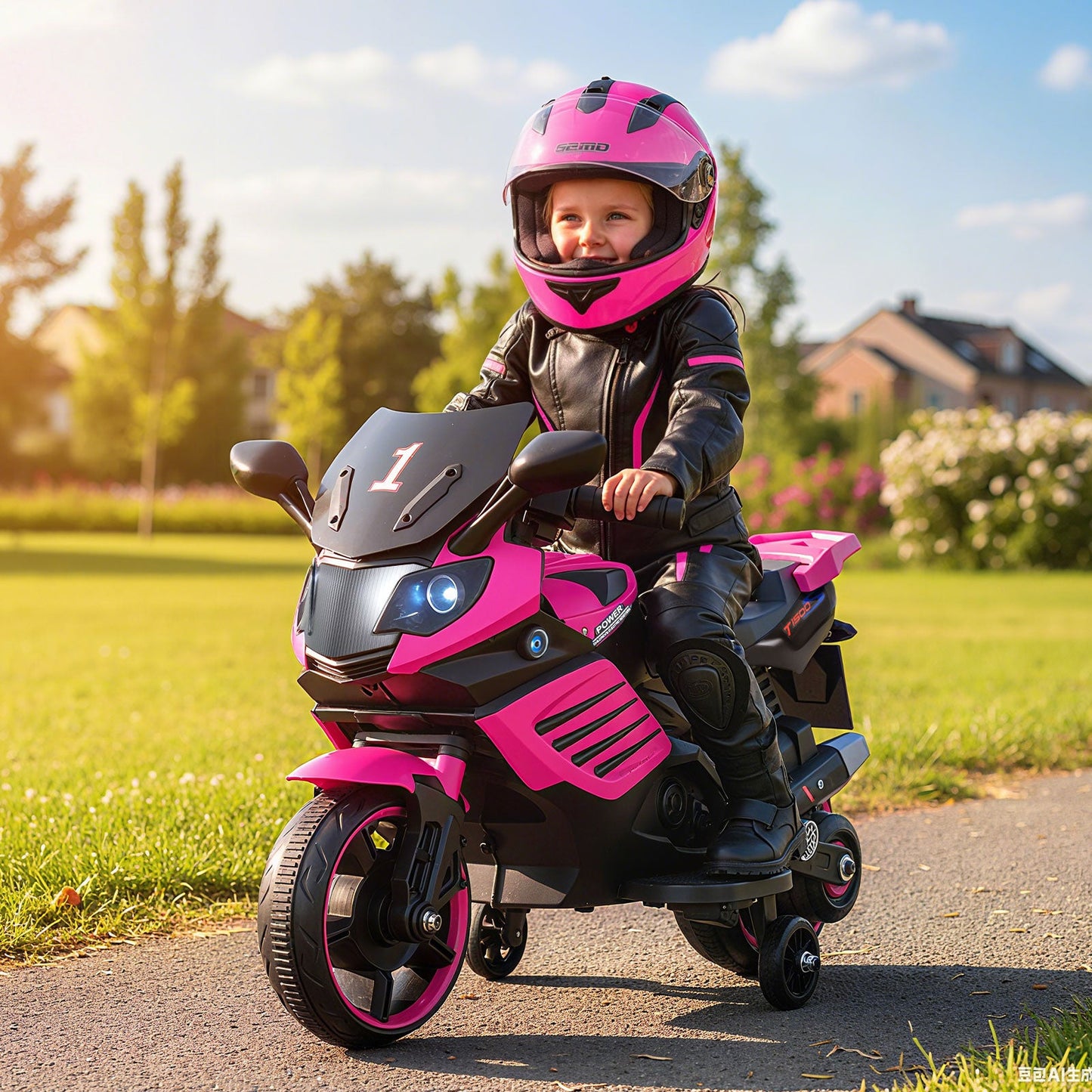 6V Kids Motorcycle with Headlights Music and Detachable Training Wheels