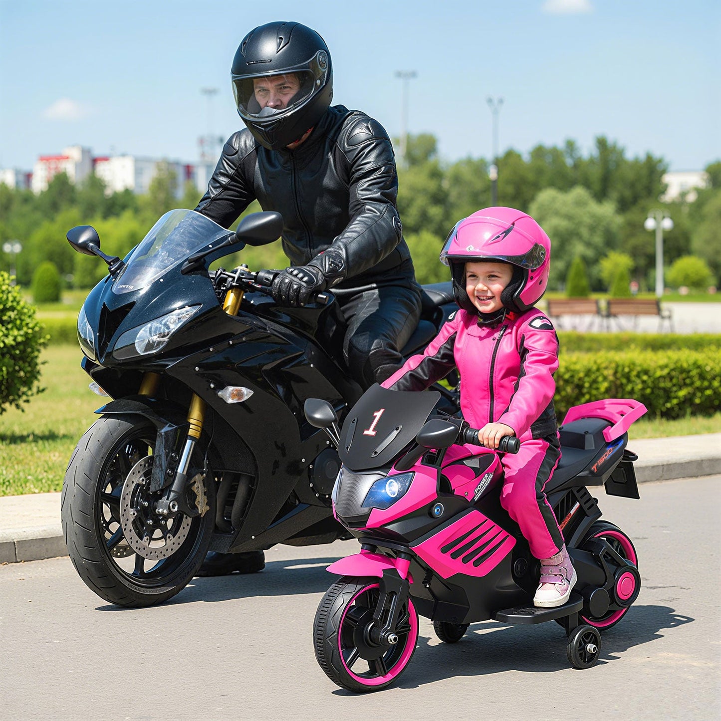 6V Kids Motorcycle with Headlights Music and Detachable Training Wheels