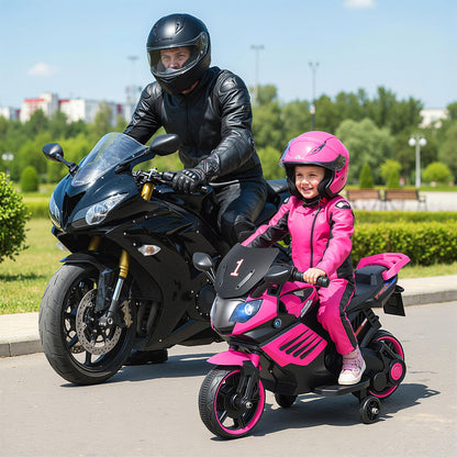 6V Kids Motorcycle with Headlights Music and Detachable Training Wheels
