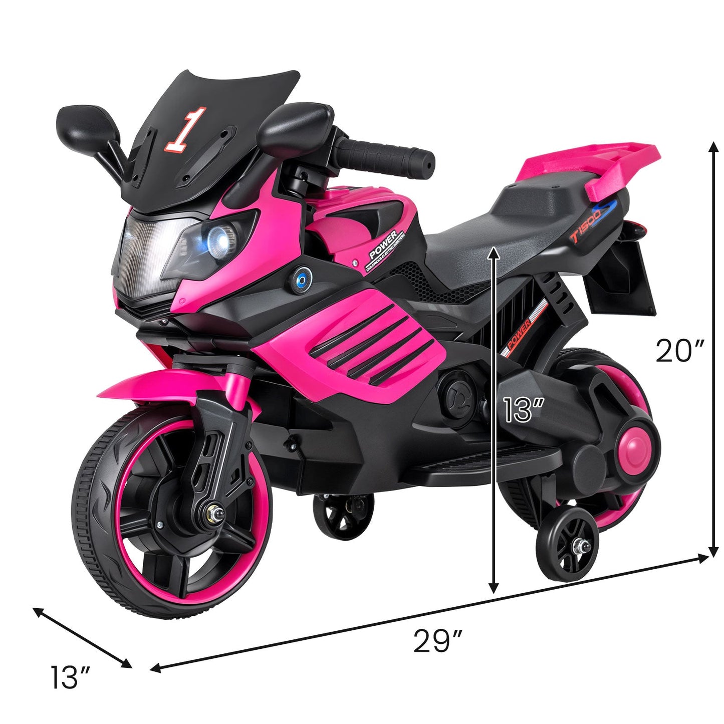 6V Kids Motorcycle with Headlights Music and Detachable Training Wheels