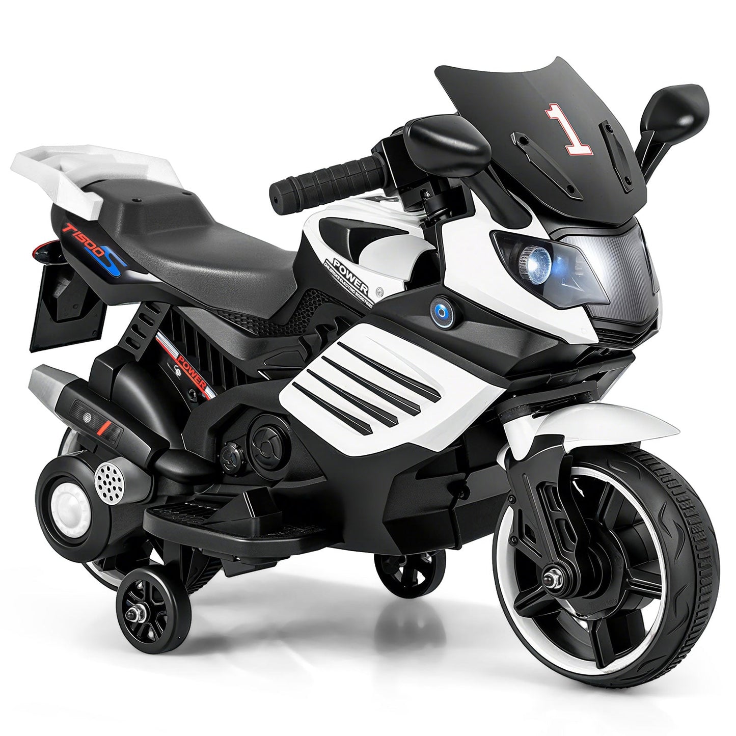 6V Kids Motorcycle with Headlights Music and Detachable Training Wheels