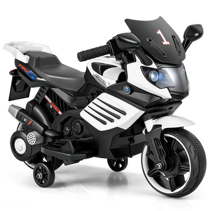 6V Kids Motorcycle with Headlights Music and Detachable Training Wheels