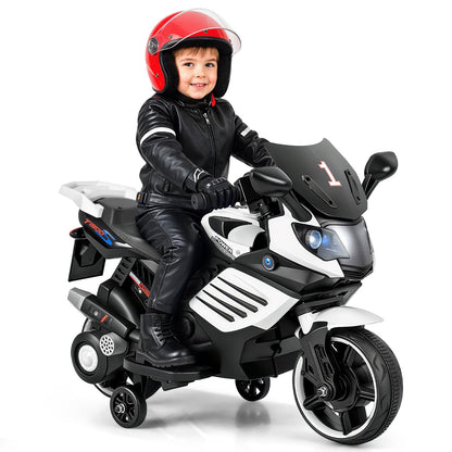 6V Kids Motorcycle with Headlights Music and Detachable Training Wheels