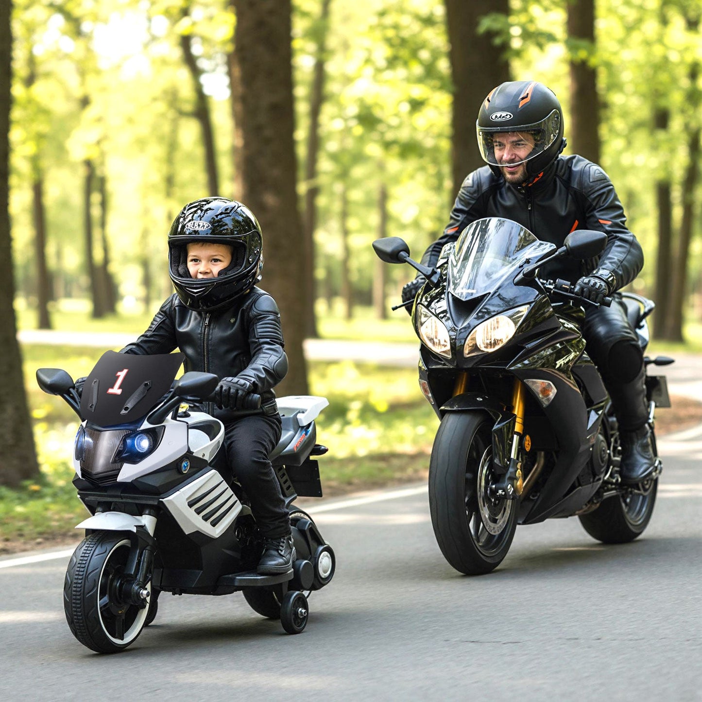 6V Kids Motorcycle with Headlights Music and Detachable Training Wheels