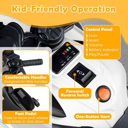 6V Kids Motorcycle with Headlights Music and Detachable Training Wheels