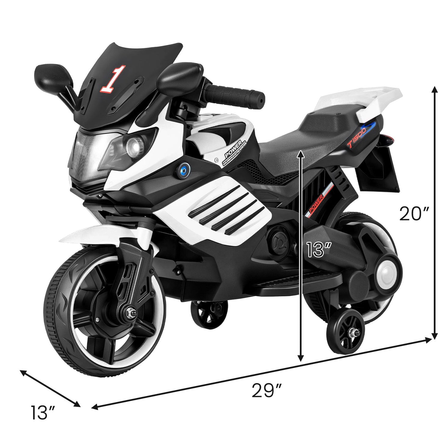 6V Kids Motorcycle with Headlights Music and Detachable Training Wheels