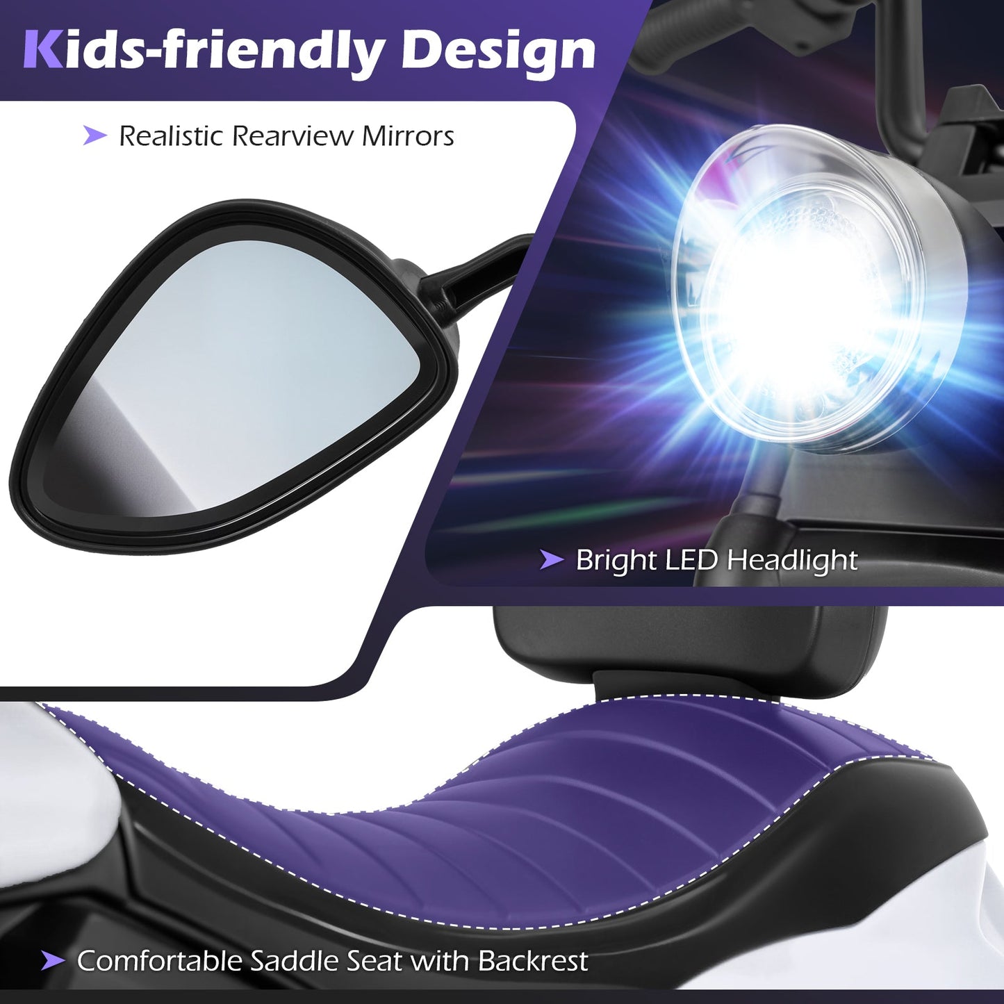 6V Kids Motorcycle with Headlight and Music and Training Wheels