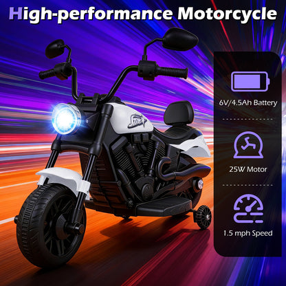 6V Kids Motorcycle with Headlight and Music and Training Wheels