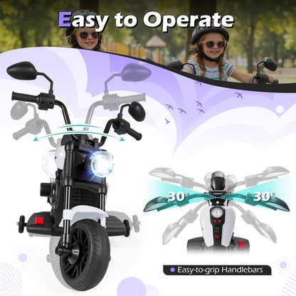 6V Kids Motorcycle with Headlight and Music and Training Wheels