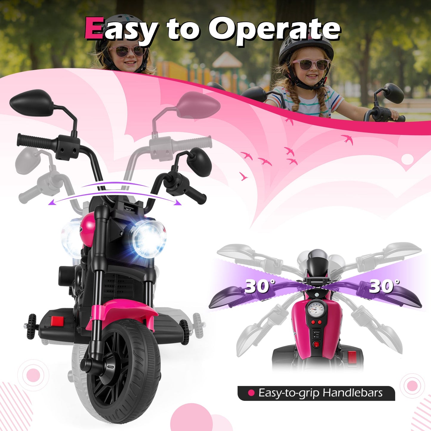 6V Kids Motorcycle with Headlight and Music and Training Wheels