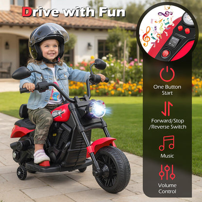 6V Kids Motorcycle with Headlight and Music and Training Wheels