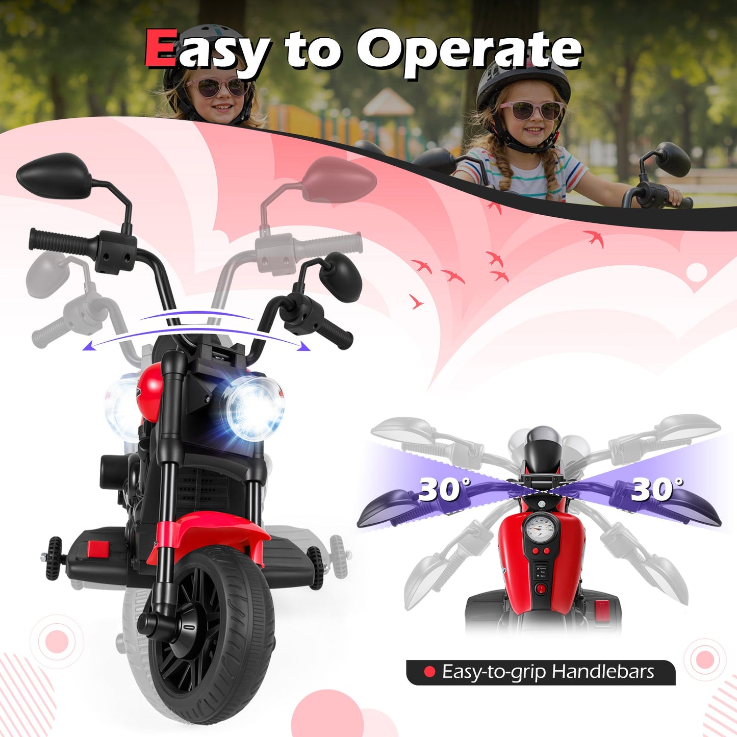 6V Kids Motorcycle with Headlight and Music and Training Wheels