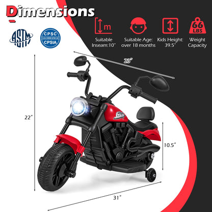 6V Kids Motorcycle with Headlight and Music and Training Wheels