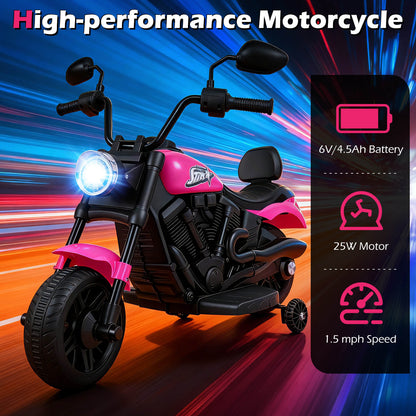 6V Kids Motorcycle with Headlight and Music and Training Wheels